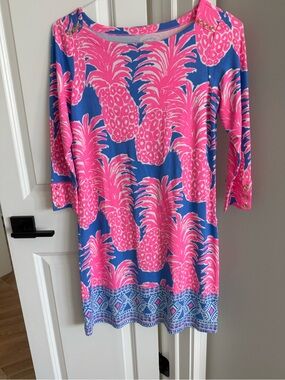 Lilly Pulitzer Pink & Blue Tropical Print Shift Dress